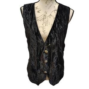 Vintage 90s Women's Black Crushed Velvet Vest Large - Soft Grunge Goth Steampunk